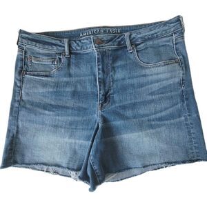 American Eagle  Super Hi-Rise Shortie Stretch Blue Denim Shorts Plus Size 18